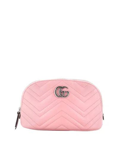 Gucci Gg Marmont Cosmetic Case Matelassé Leather Large (authentic Pre-loved) In Pink