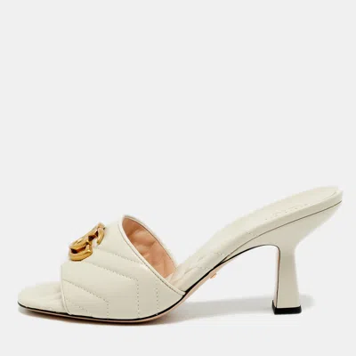 Pre-owned Gucci Gg Marmont Cream Matelasse Leather Slide Sandals In White