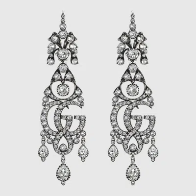 Gucci Gg Marmont Crystal Chandelier Earrings In Metallic