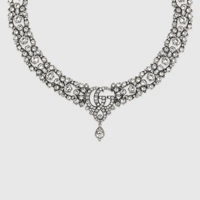Gucci Gg Marmont Crystal Choker Necklace In Metallic