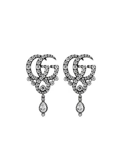 Gucci Gg Marmont Crystal Earrings In Silver