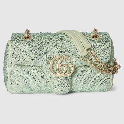 Gucci Gg Marmont Crystals Small Shoulder Bag In Green