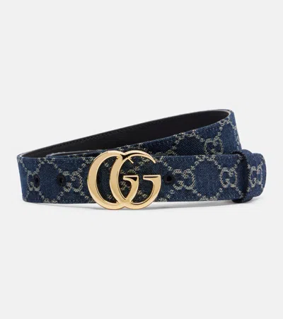 Gucci Gg Marmont Denim Belt In Blue