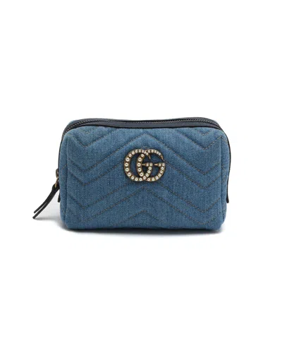 Pre-owned Gucci Gg Marmont Denim Pouch In Blue