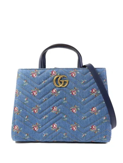 Pre-owned Gucci Gg Marmont Denim Tote Bag In Blue