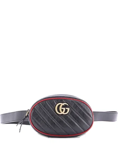 Pre-owned Gucci Gg Marmont Diagonal Quilted Leather Belt Bag In Black