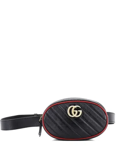 Pre-owned Gucci Gg Marmont Diagonal Quilted Leather Belt Bag In Black