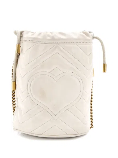 Pre-owned Gucci Gg Marmont Diagonal Quilted Leather Mini Bucket Bag In Neutral