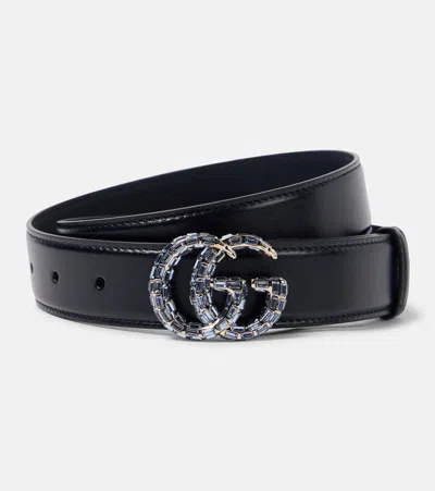 Gucci Gg Marmont Double G Leather Belt In Black