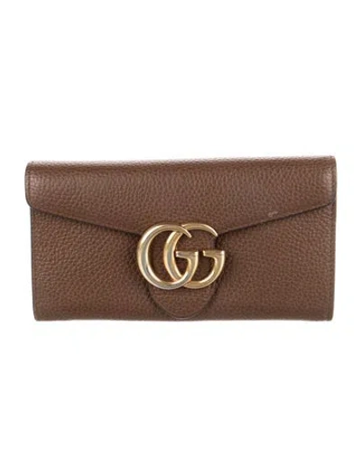 Pre-owned Gucci Gg Marmont Double G Logo Wristlet In Brown