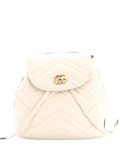 Pre-owned Gucci Gg Marmont Drawstring Matelasse Leather Mini Backpack In Neutrals