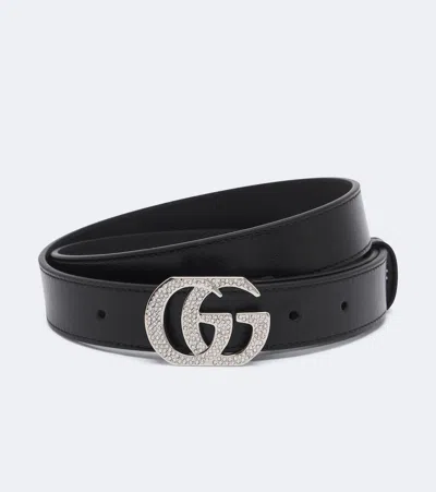 Gucci Gg Marmont Embellished Leather Belt In Black