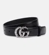 Gucci Elegant Slim 1.2-inch Leather Belt With Crystal Buckle In Black