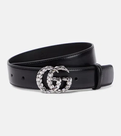Gucci Gg Marmont Embellished Leather Belt In Black