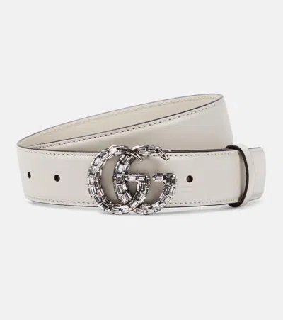 Gucci Gg Marmont Embellished Leather Belt In White