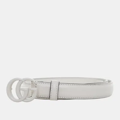Pre-owned Gucci Gg Marmont Enamel Monochrome Thin Belt In White