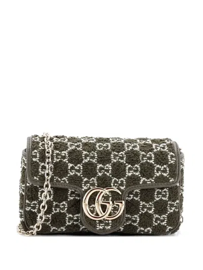 Pre-owned Gucci Gg Marmont Flap Bag Matelasse Gg Boucle Tweed Mini Shoulder Bag In Green