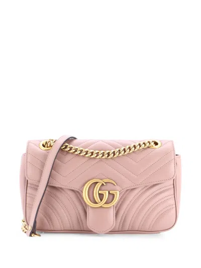 Pre-owned Gucci Gg Marmont Flap Bag Matelasse Leather Medium Shoulder Bag In Neutral