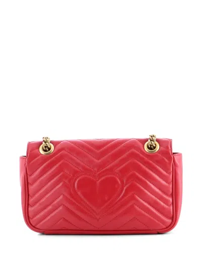 Pre-owned Gucci Gg Marmont Flap Bag Matelasse Leather Medium Shoulder Bag In Red