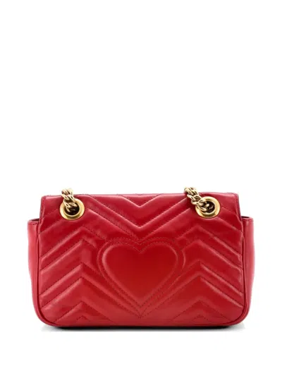 Pre-owned Gucci Gg Marmont Flap Bag Matelasse Leather Mini Crossbody Bag In Red