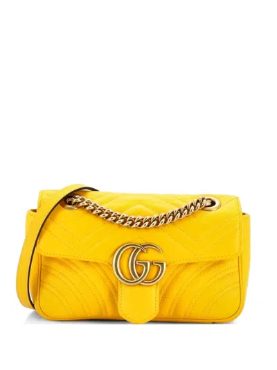Pre-owned Gucci Gg Marmont Flap Bag Matelasse Leather Mini Crossbody Bag In Yellow