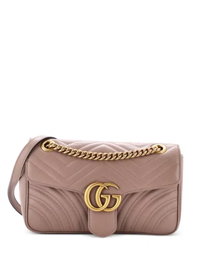 Pre-owned Gucci Gg Marmont Flap Bag Matelasse Leather Small Crossbody Bag In Neutral