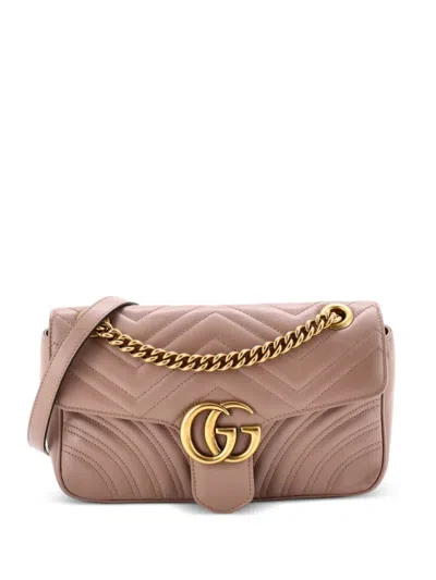 Pre-owned Gucci Gg Marmont Flap Bag Matelasse Leather Small Crossbody Bag In Neutral