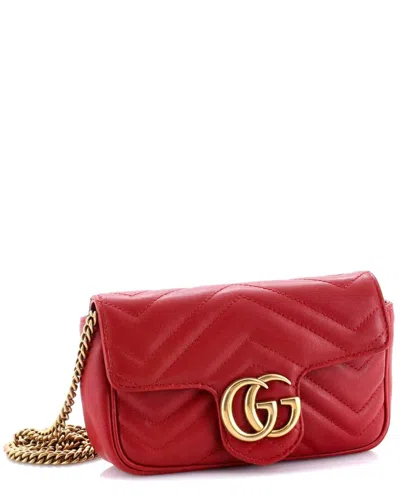 Gucci Gg Marmont Flap Bag Matelassé Leather Super Mini (authentic Pre-loved) In Red