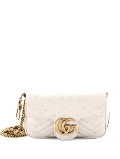 Pre-owned Gucci Gg Marmont Flap Bag Matelasse Leather Super Mini Crossbody Bag In Neutral