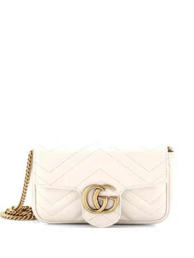 Pre-owned Gucci Gg Marmont Flap Bag Matelasse Leather Super Mini Crossbody Bag In Neutral