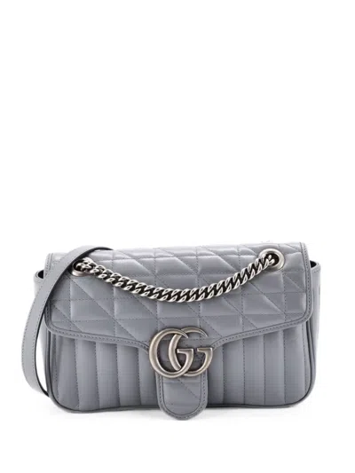 Pre-owned Gucci Gg Marmont Flap Bag Mixed Matelasse Leather Small Shoulder Bag In Gray