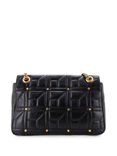 Pre-owned Gucci Gg Marmont Flap Bag Studded Matelasse Leather Medium Shoulder Bag In Black