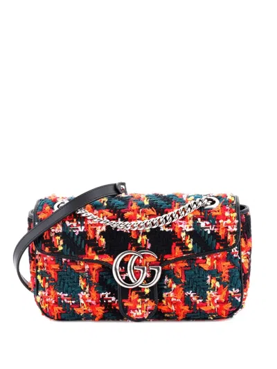 Pre-owned Gucci Gg Marmont Flap Bag Tweed Small Shoulder Bag In Black