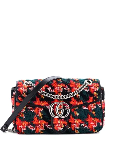 Pre-owned Gucci Gg Marmont Flap Bag Tweed Small Shoulder Bag In Black