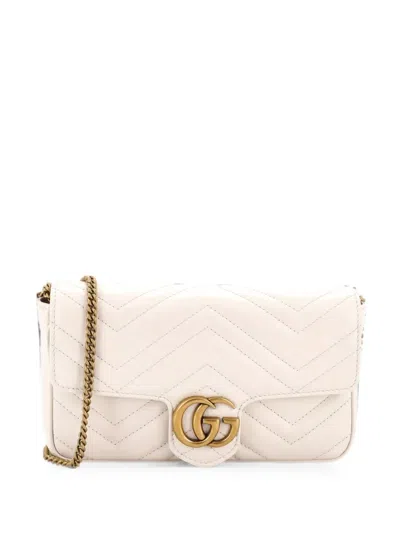 Pre-owned Gucci Gg Marmont Flap Bag With Cardholder Matelasse Leather Small Shoulder Bag In White