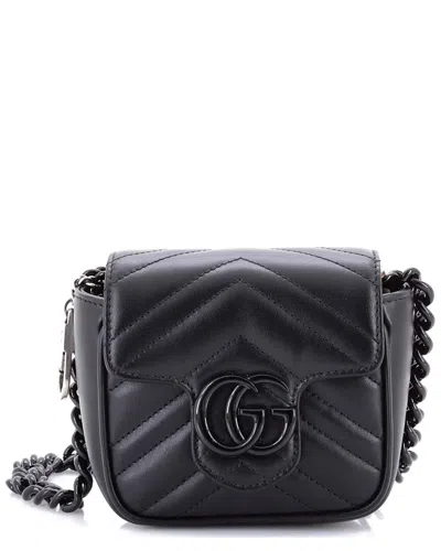 Gucci Gg Marmont Flap Belt Bag Matelassé Leather Mini (authentic Pre-loved) In Black