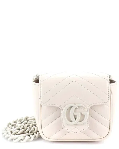 Gucci Gg Marmont Flap Belt Bag Matelassé Leather Mini (authentic Pre-loved) In White