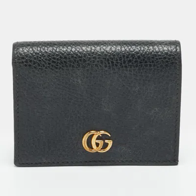 Pre-owned Gucci Gg Marmont Flap Black Leather Card Case