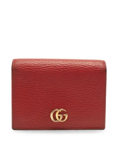 Pre-owned Gucci Gg Marmont Flap Card Case In Red