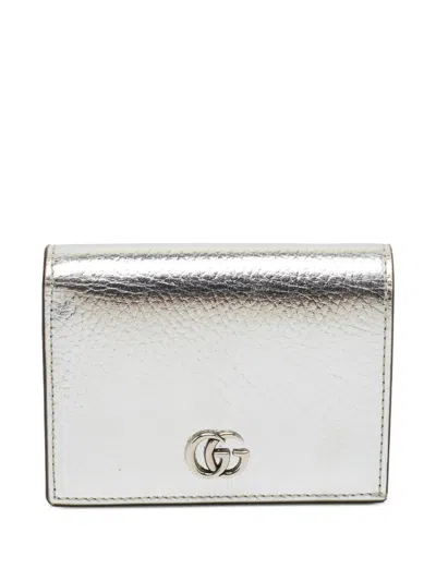Pre-owned Gucci Gg Marmont Flap Card Case In Silver