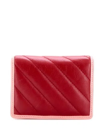 Pre-owned Gucci Gg Marmont Flap Case Diagonal Quilted Leather Card Holder In Red