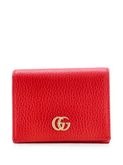 Pre-owned Gucci Gg Marmont Flap Case Leather Card Holder In Red