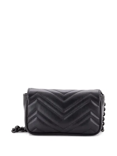 Pre-owned Gucci Gg Marmont Flap Matelasse Leather Belt Bag In Black