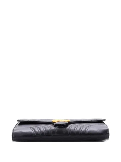 Pre-owned Gucci Gg Marmont Flap Matelasse Leather Clutch Bag In Black