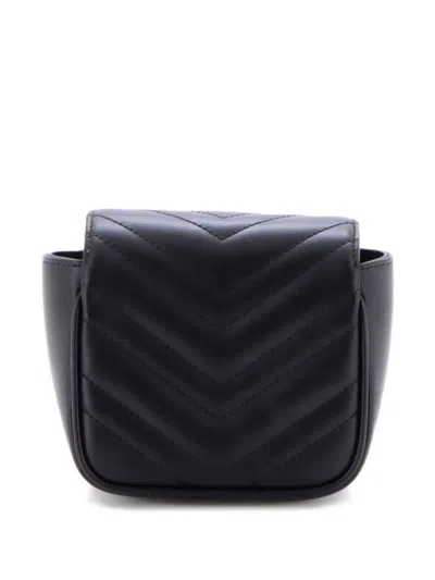 Pre-owned Gucci Gg Marmont Flap Matelasse Leather Mini Belt Bag In Black