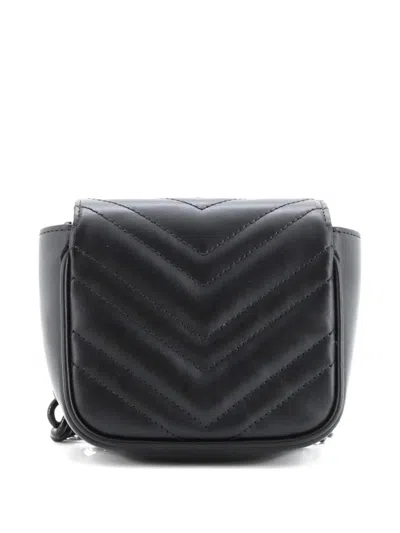 Pre-owned Gucci Gg Marmont Flap Matelasse Leather Mini Belt Bag In Black