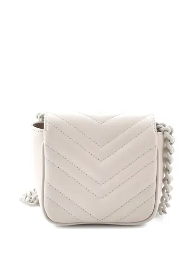 Pre-owned Gucci Gg Marmont Flap Matelasse Leather Mini Belt Bag In White