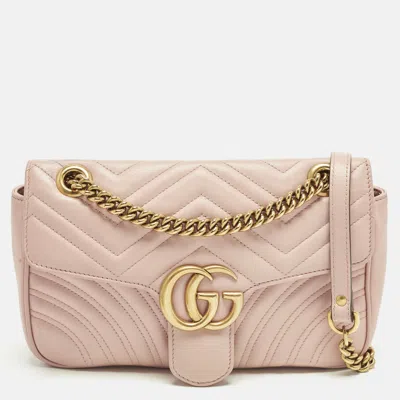 Pre-owned Gucci Gg Marmont Flap Medium Light Pink Matelasse Leather Shoulder Bag