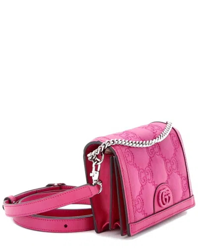 Gucci Gg Marmont Flap Messenger Bag Gg Matelassé Nylon With Leather Mini (authentic Pre-loved) In Pink