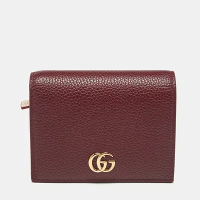 Pre-owned Gucci Gg Marmont Flap Red/beige Leather Card Case